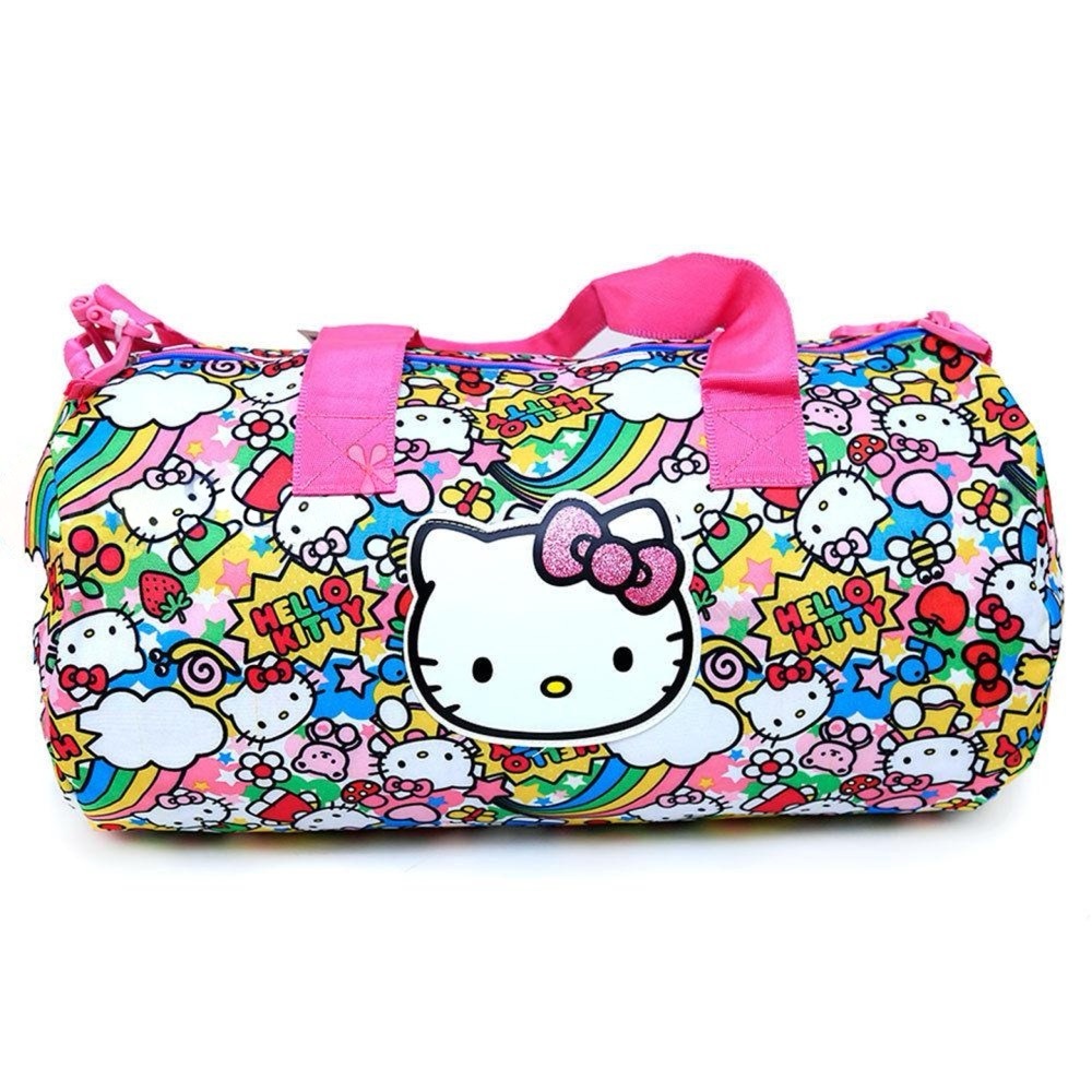 Hello Kitty Colorful Rainbow 20” Duffel Gym Bag with Pink Straps